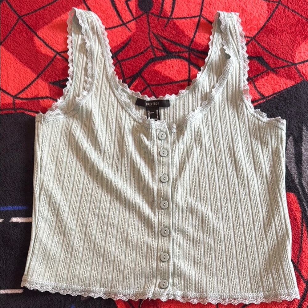 White Ribbed Button-Up Tank Top